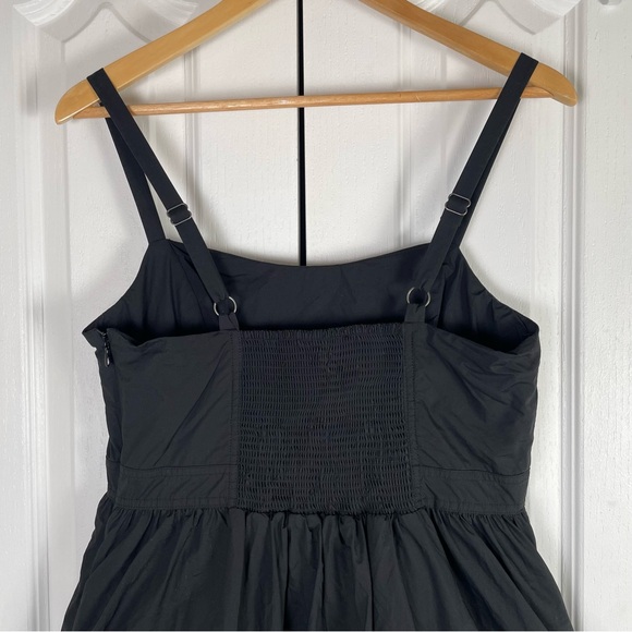 Gathered Cotton Poplin Midi Dress Womens M Black Whimsigoth Minimalist Well Worn - Picture 6 of 16